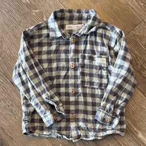 Zara Kids Gray and Sage Checkered Light Weight Flannel Button Down Shirt